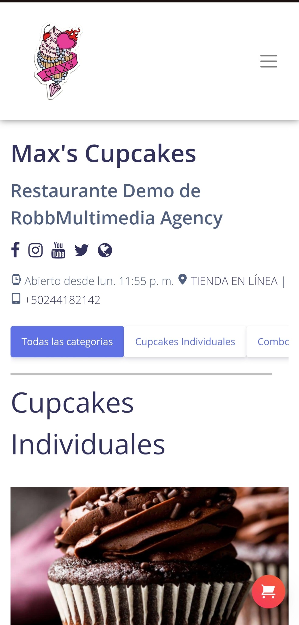 Demo Max's Cupcakes en móvil